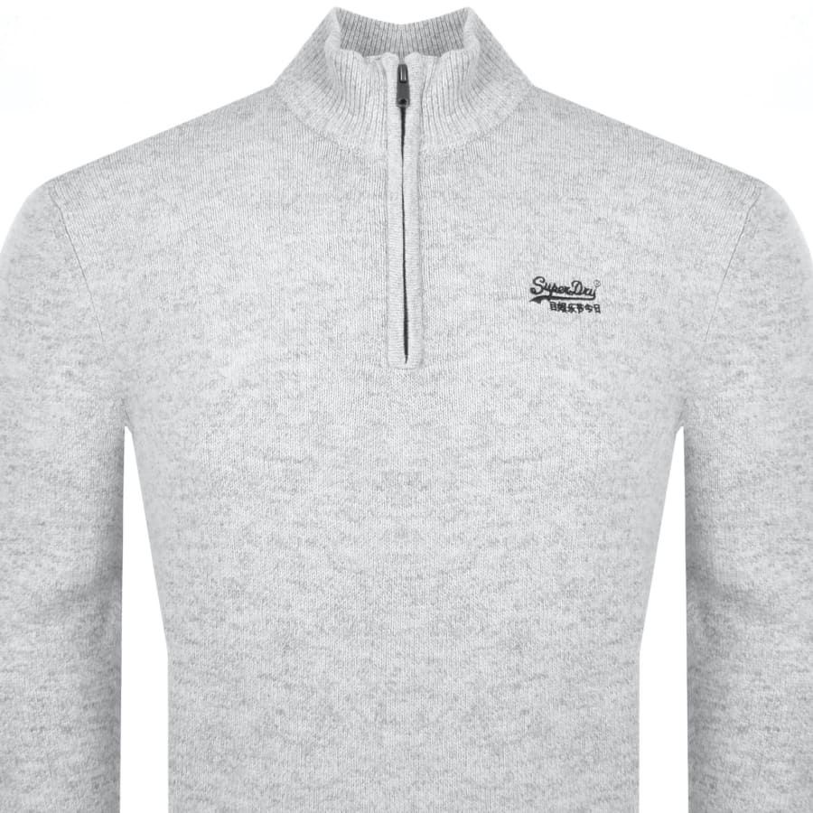 Superdry Athletic Grey Marl Essential Embroidered Knit Quarter Zip Jumper 2X Large Mens
